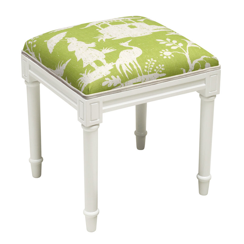 Tabouret de coiffeuse en bois massif Chinoiserie, Blanc / Vert Chartreuse