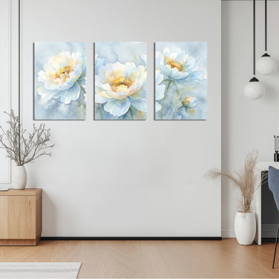 Ensemble de 3 tableaux muraux sur toile tendue, style aquarelle florale, pivoines, pour la décoration du salon et de la chambre.