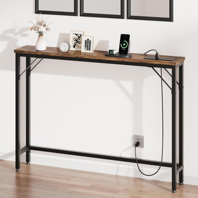 Life 39.4" Skinny Console Table with Charging Station - Narrow Behind Couch Table w/ 2 Outlets & 2 USB Ports, Slim Entryway Table for Small Spaces, Living Room, Black