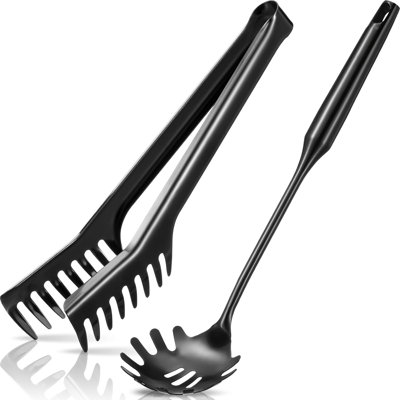 Ensemble de 2 cuillères à pâtes en acier inoxydable avec dents, grand ustensile à spaghetti, pince de 9,4 po et fourchette à pâtes de 13,6 po avec poignée à vide, cuillères à prise confortable pour la cuisine
