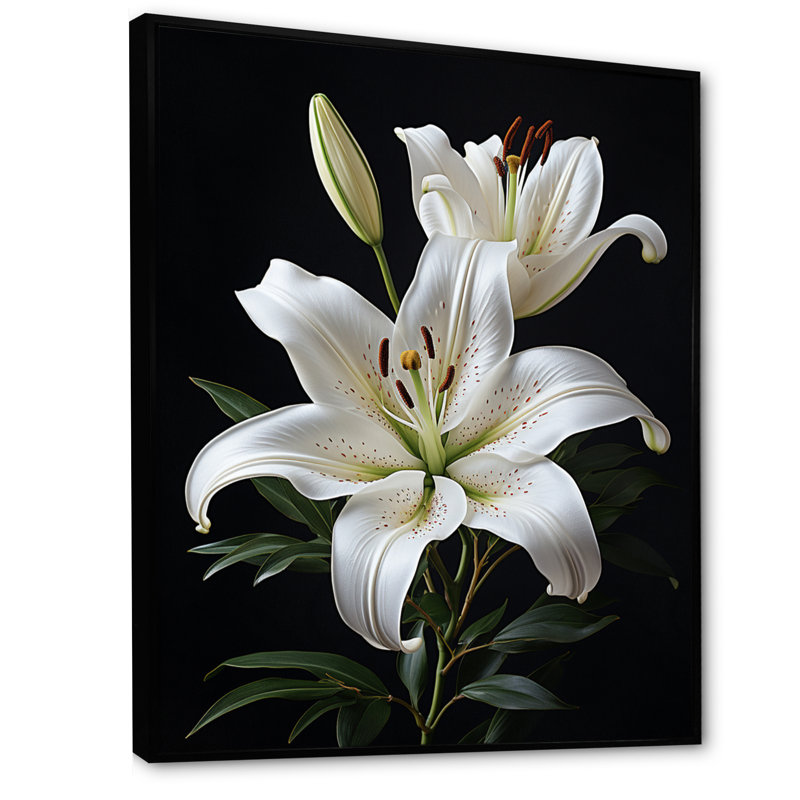 «Black White Lily Exquis II» - lys, impressions sur toile, H 20 po x l 12 po x P 1 po, Cadre flottant noir