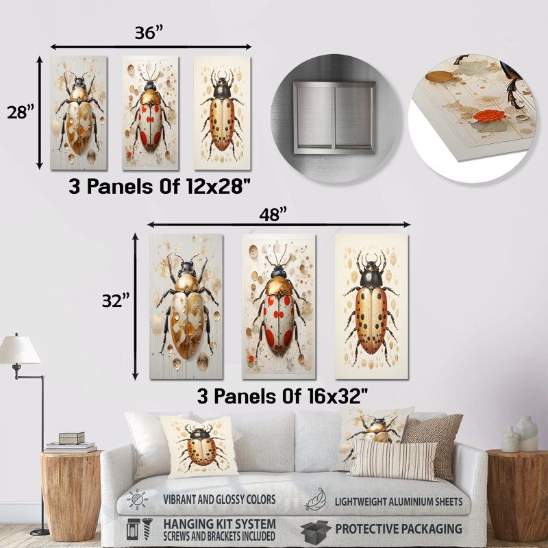 Ensemble de 3 insectes et insectes dorés, H 28 po x l 36 po