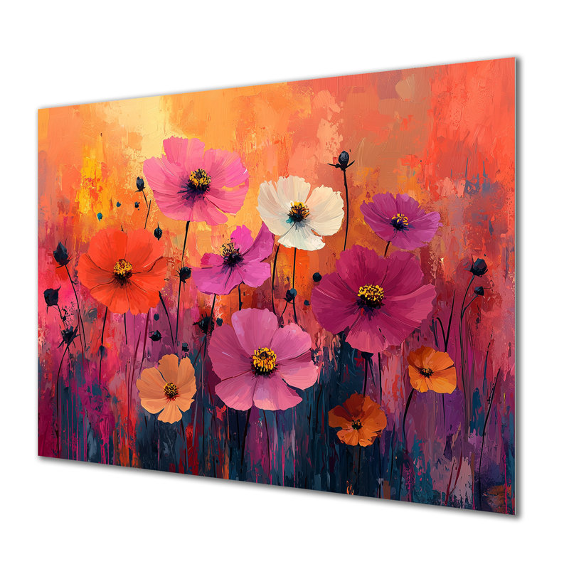 Neon Meadow en contrastes vifs Pop Art - fleurs sauvages, décoration murale en métal, H 34 po x l 44 po