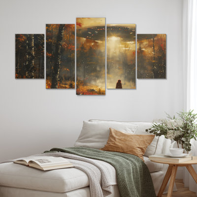 «Brown Alien Alien Encounter Ufos in Autumn», ensemble d'art sur toile Ufos