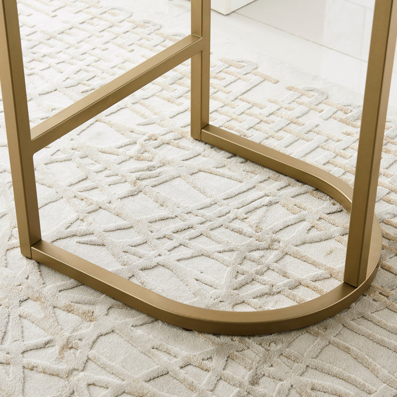 Barrelback Stool with Linen Seat and Metal Base, White Linen/Gold Frame, Counter Stool (26.5" Seat Height)