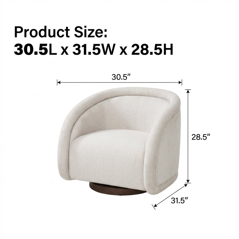 Élégant fauteuil pivotant texturé avec base pivotante en bois, Beige