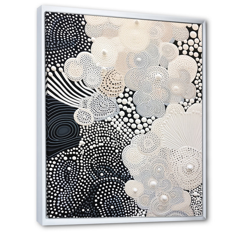 «Gray Abstract Corals II», reproduction sur toile, Cadre flottant blanc, H 32 po x l 16 po x P 1 po