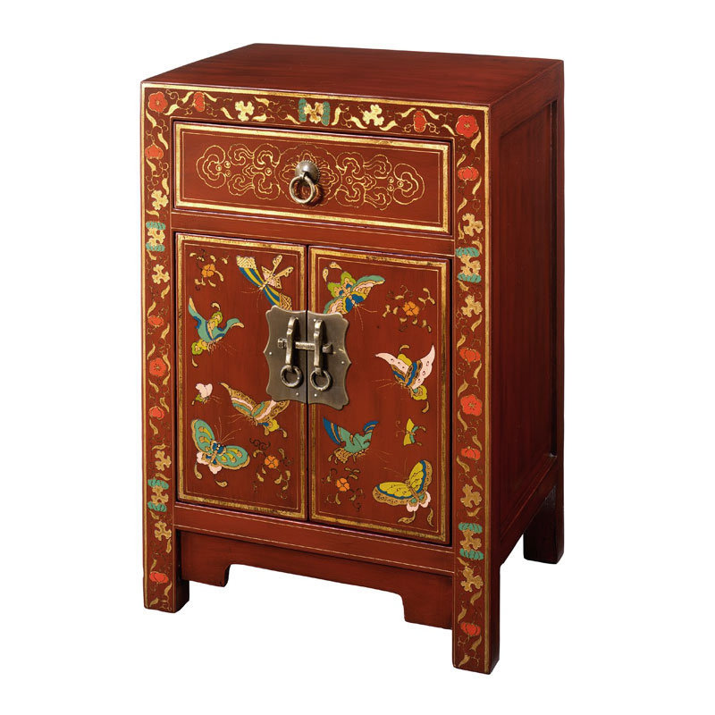 Hangzhou 40cm W Solid Wood Bedside Table, Red Lacquer
