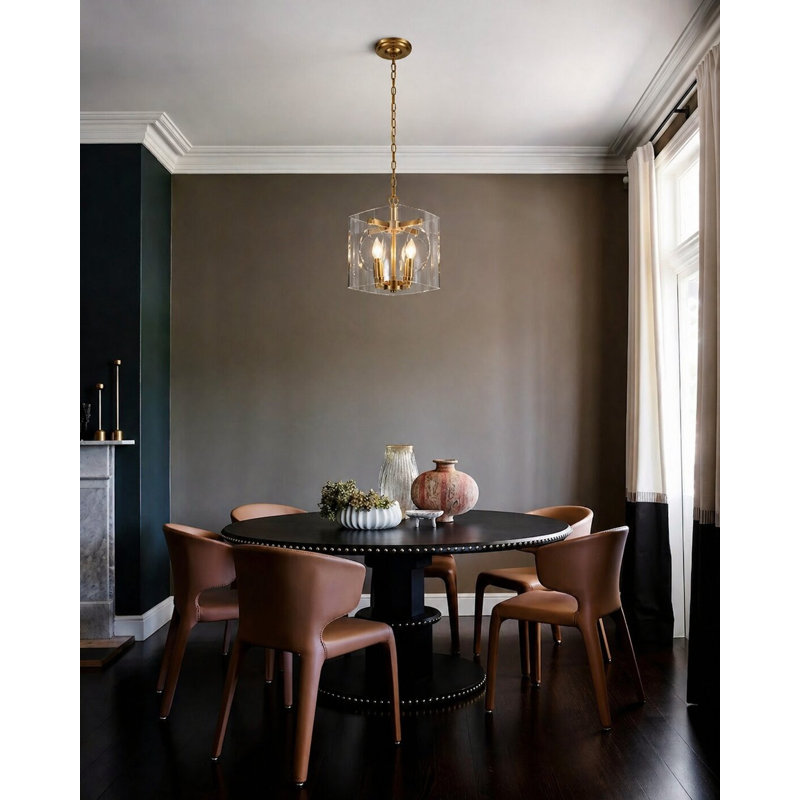 Lustre en or 4 lumières avec abat-jour en acrylique transparent