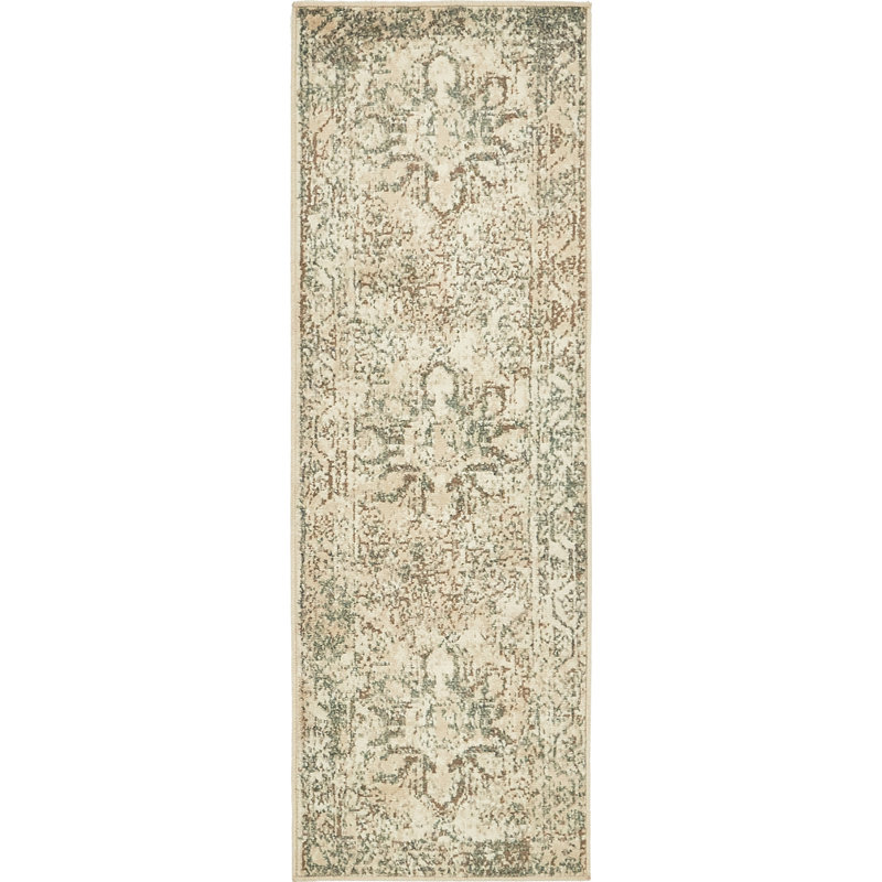 Tapis crème / brun Mosely Orentiel, Tapis de couloir 2 pi x 6 pi 1 po