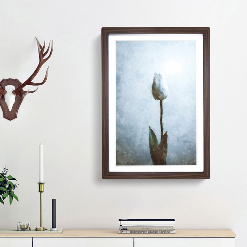 Solitary White Tulip Painting - Framed Print, 63cm H x 45cm W x 2cm D, Walnut Framed