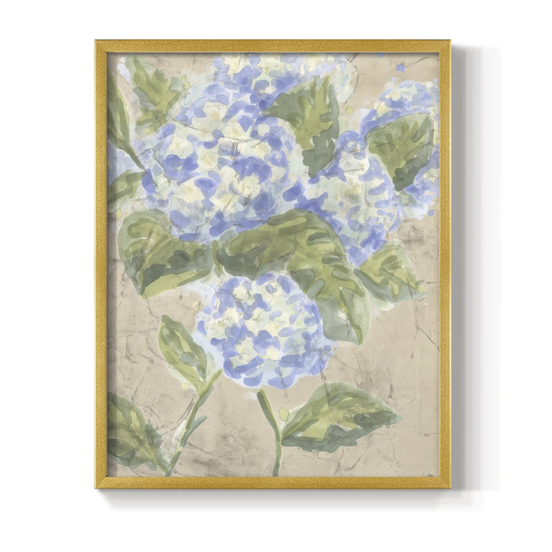 «Vintage Hydrangea Fresco II», reproduction encadrée - bois massif, H 11 po x l 9 po, Doré