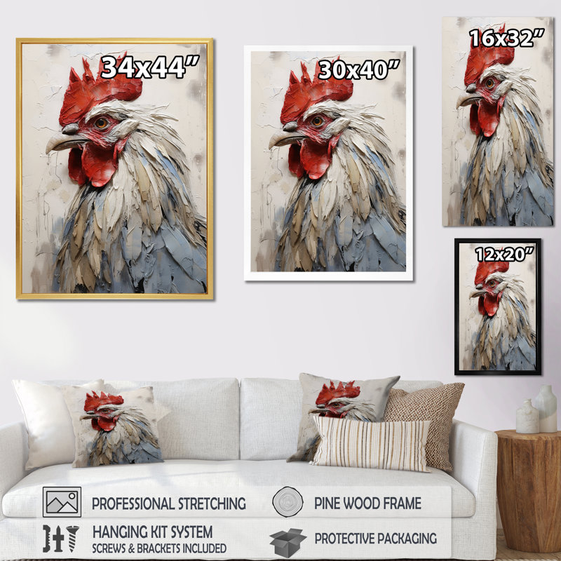 " Loyal Rooster Portrait ", 32" H x 16" W, Black Floater Framed