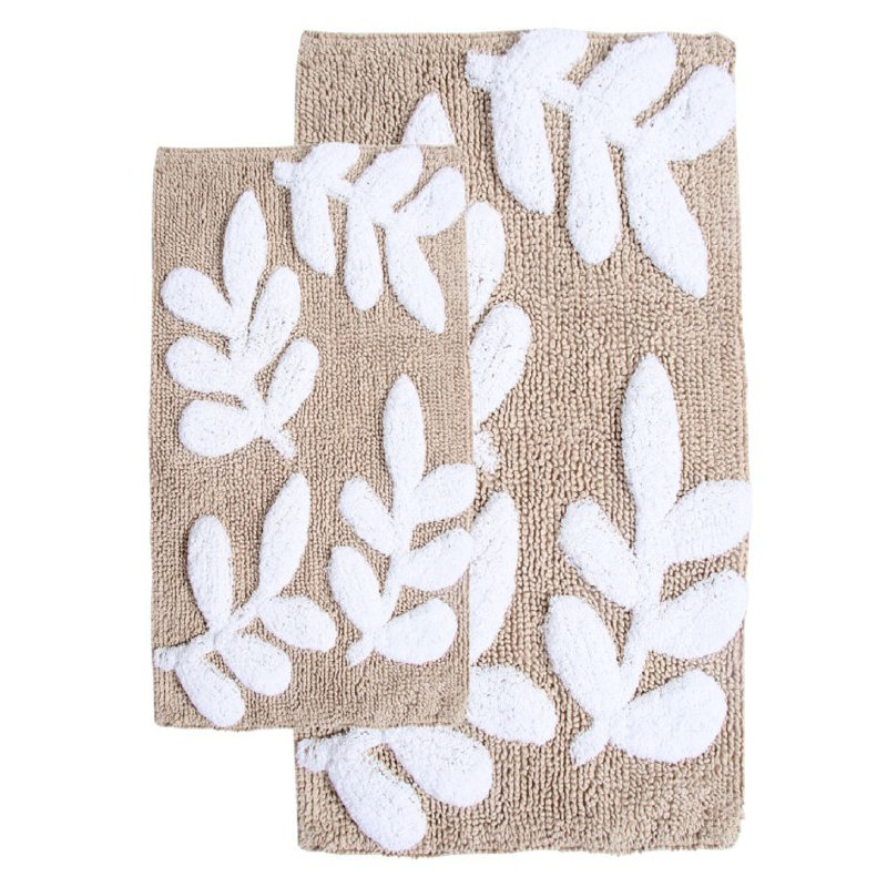 Ensemble de tapis de bain 100% coton antidérapant Elar, Taupe/blanc