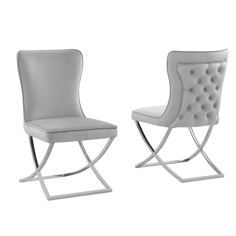  Chaise d'appoint rembourrée en velours capitonné 19 po Yulianna , Gris, Argenté