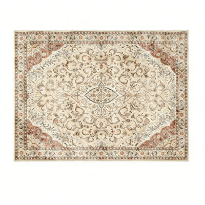 Multi-size Machine Washable Carpet – Symmetrical Floral Print & Non-slip Tpr Backing – Flannel – For Living Room/bedroom