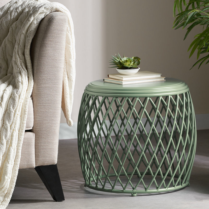 Outdoor Iron frame Table with sturdy base and lattice design, Green