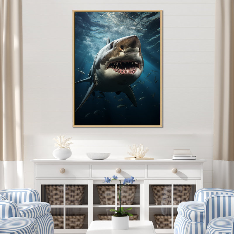Requin bleu apex prédateur photo III sur toile, Cadre naturel flottant, H 32 po x l 24 po x P 1 po