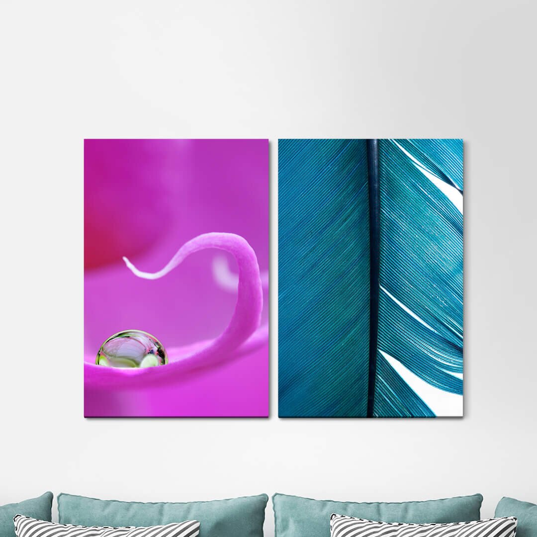 2-tlg. Leinwandbilder-Set - Fotografie „Orchid Water Pearl Feather Turquoise Softly Calming”