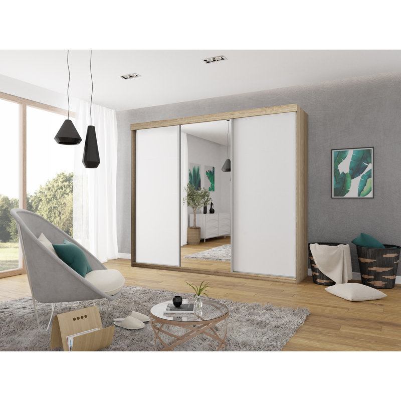 Mahpiya 3 Door Wardrobe, Natural/White