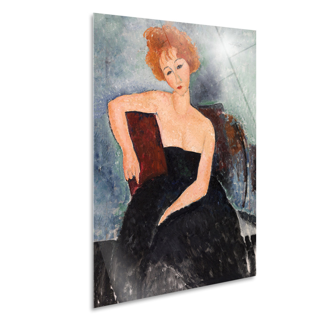 Acrylbild Frau mit rotem Haar und schwarzem Kleid von Amedeo Modigliani