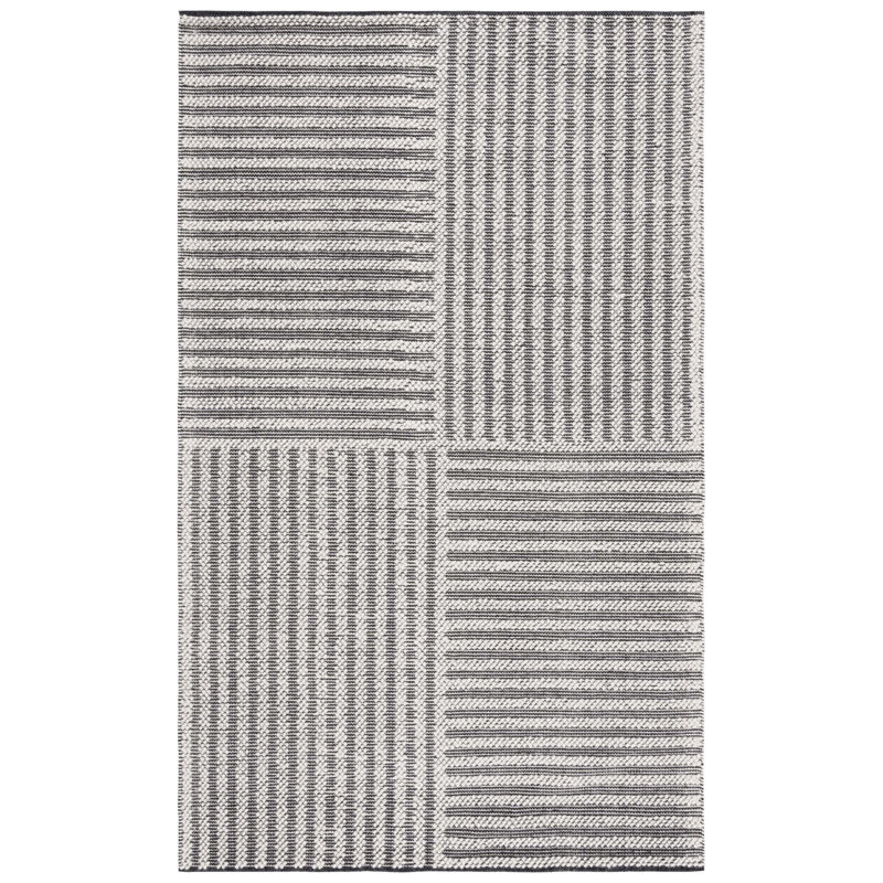 Egremont Hand Woven Wool/Cotton Striped Rug in Ivory/Black, Rectangle 5' x 8'