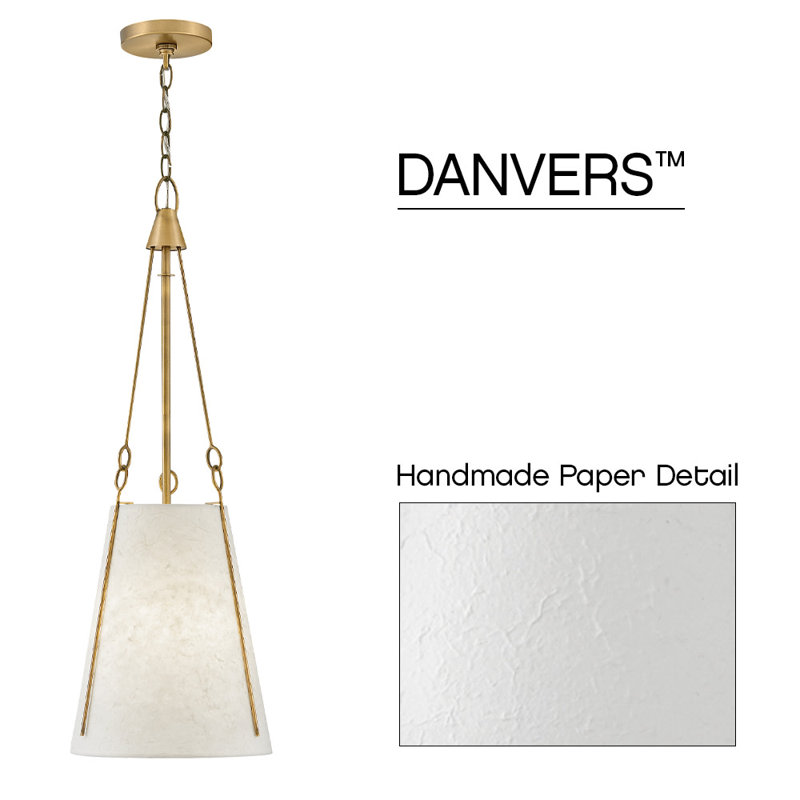 Danvers Single Light Chain-Hung Pendant w/ Handmade Paper Shade, Heritage Brass