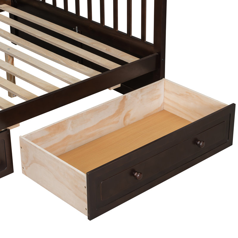 Structure de lit de jour en bois Wren avec clôture, style rustique, pin massif, Espresso, Simple sur double