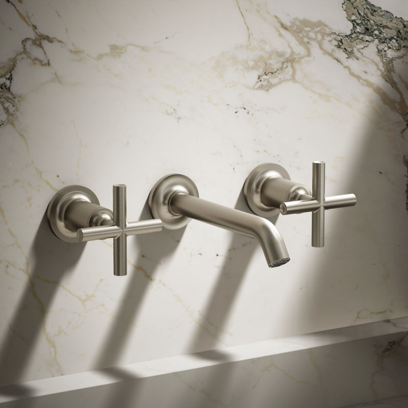 Purist® Wall-Mounted Bathroom Faucet, Vibrant Brushed Nickel, Cross Handle