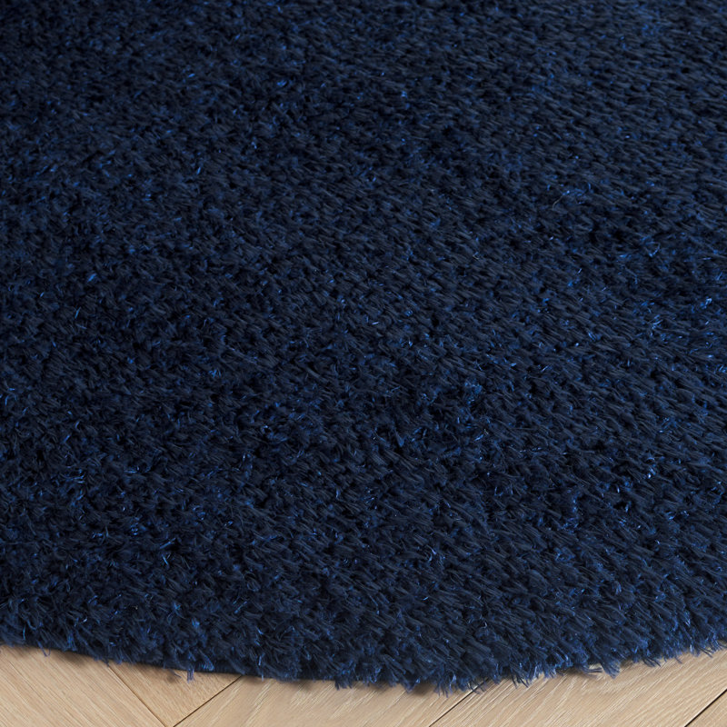 Brelee Solid Color Machine Woven Polyester Area Rug in Navy, Round 6'7"