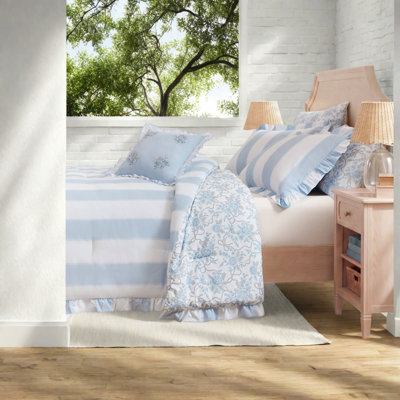 Blue Twin Twin XL Bedding Sets, Microfiber Ruffle Comforter, Toile Bedroom