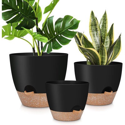 3-pack Large Self-watering Planters With Drainage Black