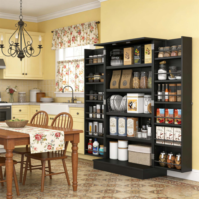 Modern Kitchen Pantry Cabinet With 5-Tier Shelves And 12 Spice Racks, Anti-Tipping Design For Enhanced Safety And Organization