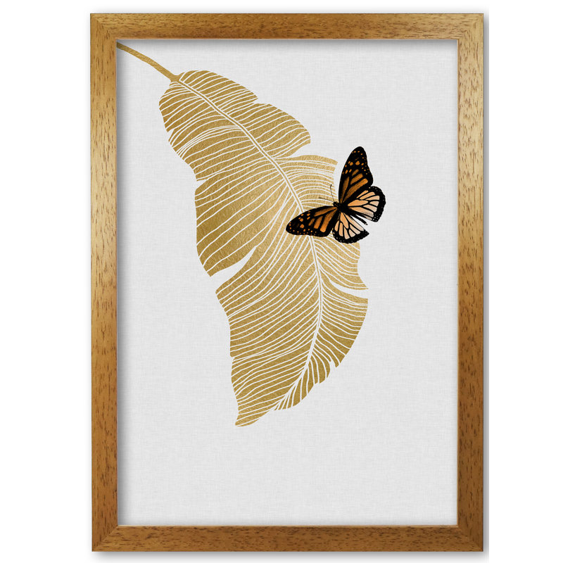 Butterfly & Palm Leaf - Print, 42 cm H x 30 cm W x 5 cm D, Honey Oak Frame