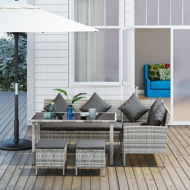 Outsunny 5 Pieces Rattan Garden Furniture Set 6 Seater Wide Seat Dark Grey