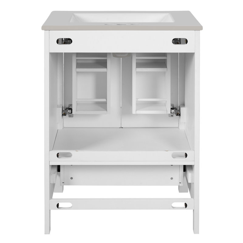 Meuble-lavabo de salle de bain avec lavabo encastré intégré, portes à fermeture en douceur, rangement polyvalent, Blanc