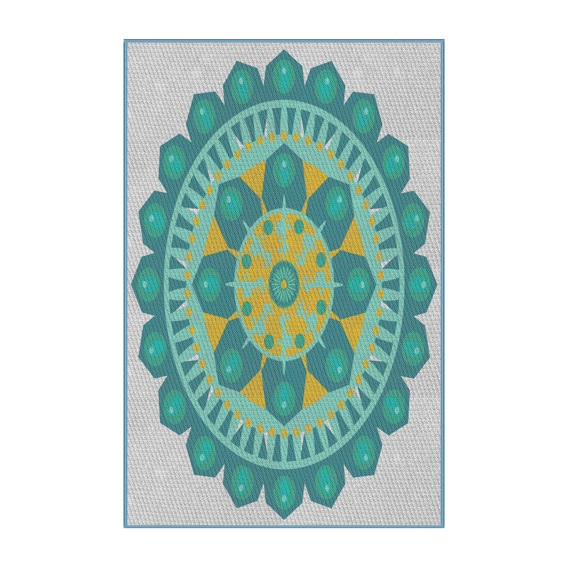 Laine tissée à la machine en polyester turquoise/vert/jaune/gris Tapis décoratif, Rectangle 2 pi x 4 pi
