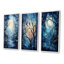 «Blue White Tree Moonlit Silhouette», 3 pièces sur toile-340826429-340826416