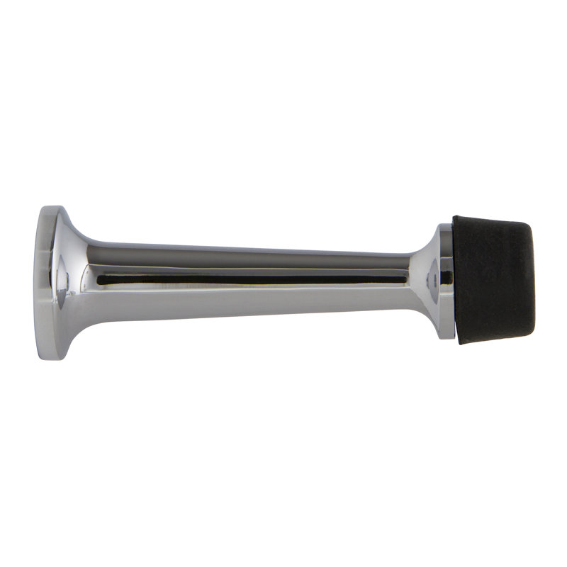 Rubber Tipped Brass Baseboard Stop, Bright Chrome