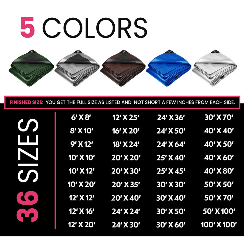 Bâche en polyéthylène robuste de 22 mil, imperméable et résistante aux rayons UV, Vert/noir, 9 pi x 12 pi