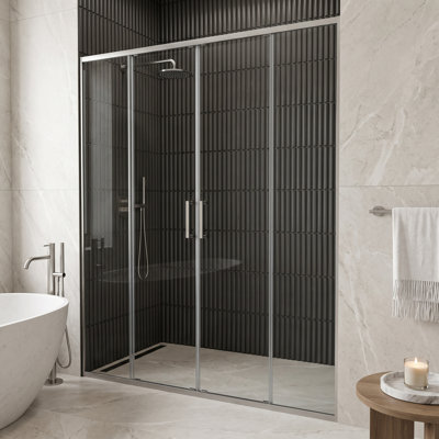 Porte de douche coulissante double en nickel brossé avec verre trempé transparent VIGO Paloma l 56 po à H 74 po x H 74 po
