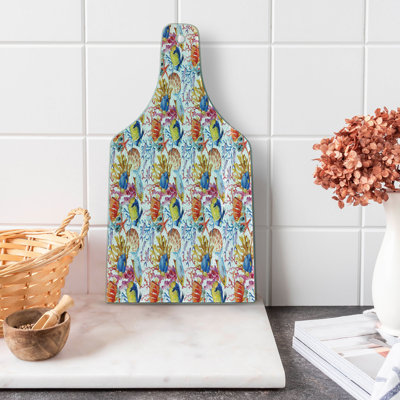 Ambesonne Fish Tempered Glass Cutting Board Coral Reef Scallop Shells Multicolor