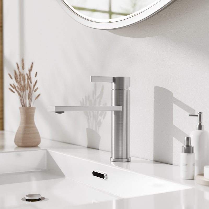 NO Single-Hole Single-handle Bathroom Faucet with Drain Assembly, Brushed Nickel