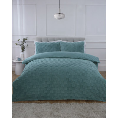 Luxury Check Teddy Fleece Polyester Chequered Duvet Cover Set with Pillowcases
