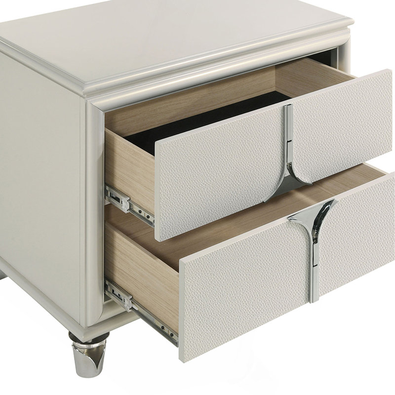 Table de chevet blanche à 2 tiroirs Gwendolyn Pearl