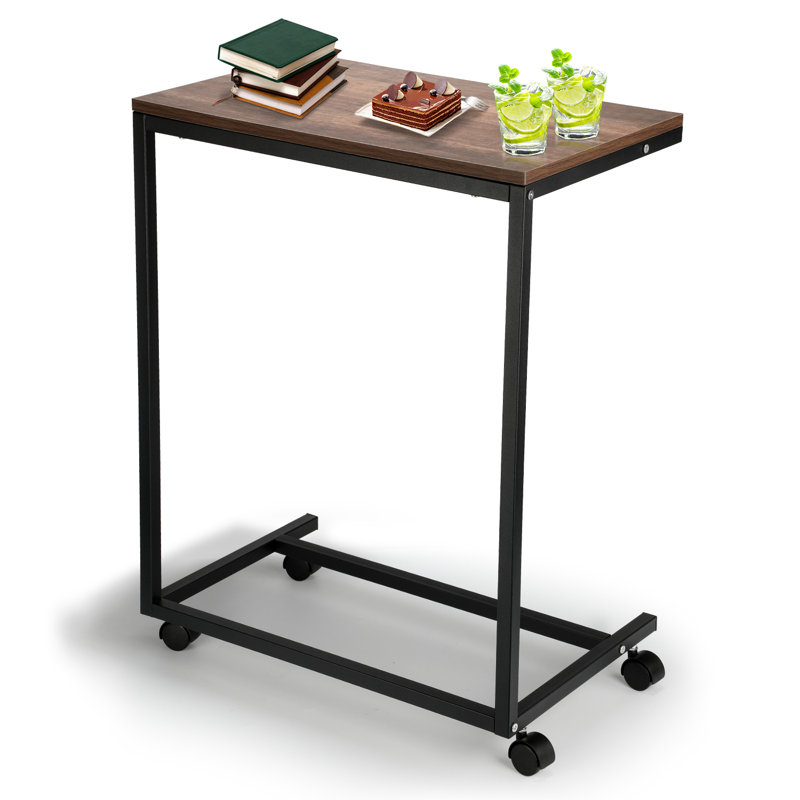 Summerlee C Shaped Bed Side Table with Wheels, Slide Under Sofa Table or Use as Laptop Table