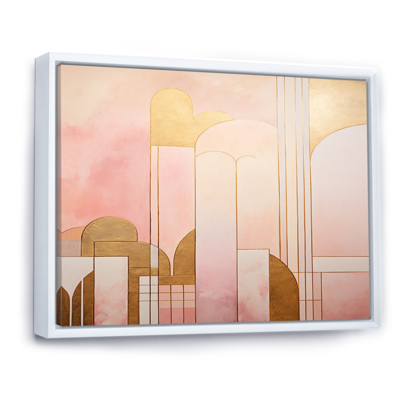 «City of Gold», impression sur toile géométrique, Cadre flottant blanc, H 32 po x l 16 po