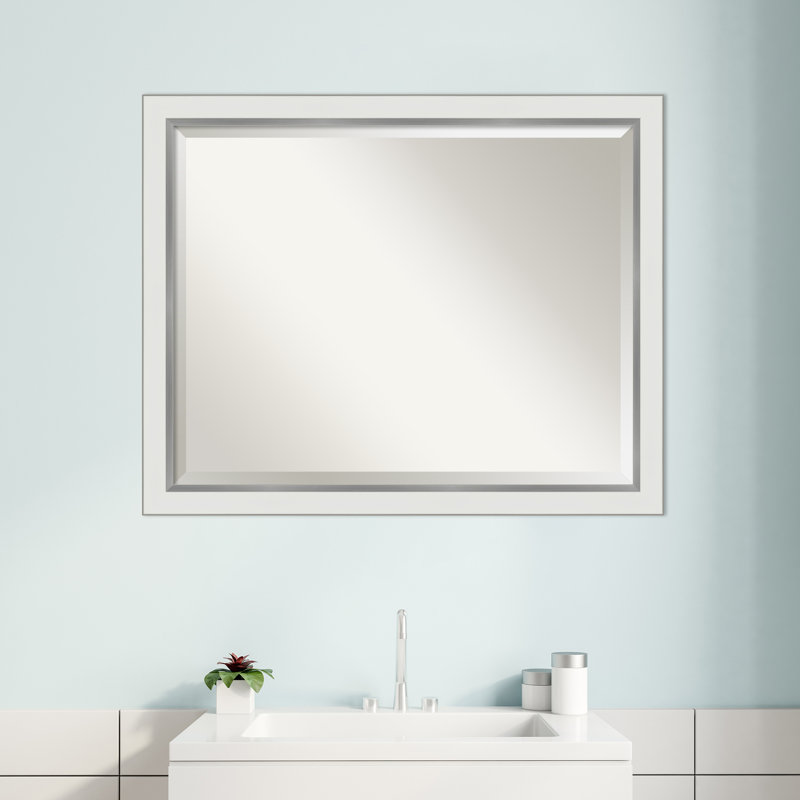 Quade Mirror, 31" x 25", Satin White/Silver