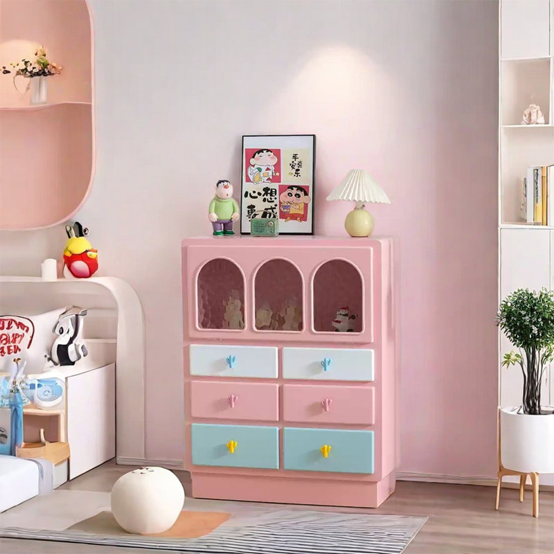 Armoire spacieuse avec portes en verre, Rose
