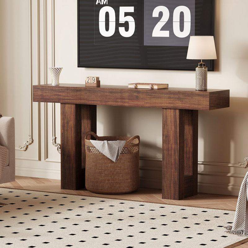 160cm Solid Wood Console Table, Brown, Brown